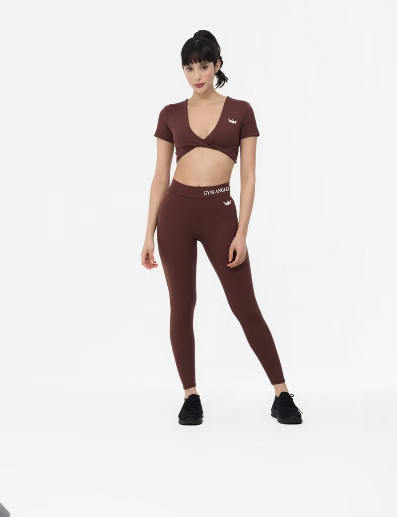 Gym Angels Angel Twist Crop Top – Stylish Women’s Gym Wear Brown