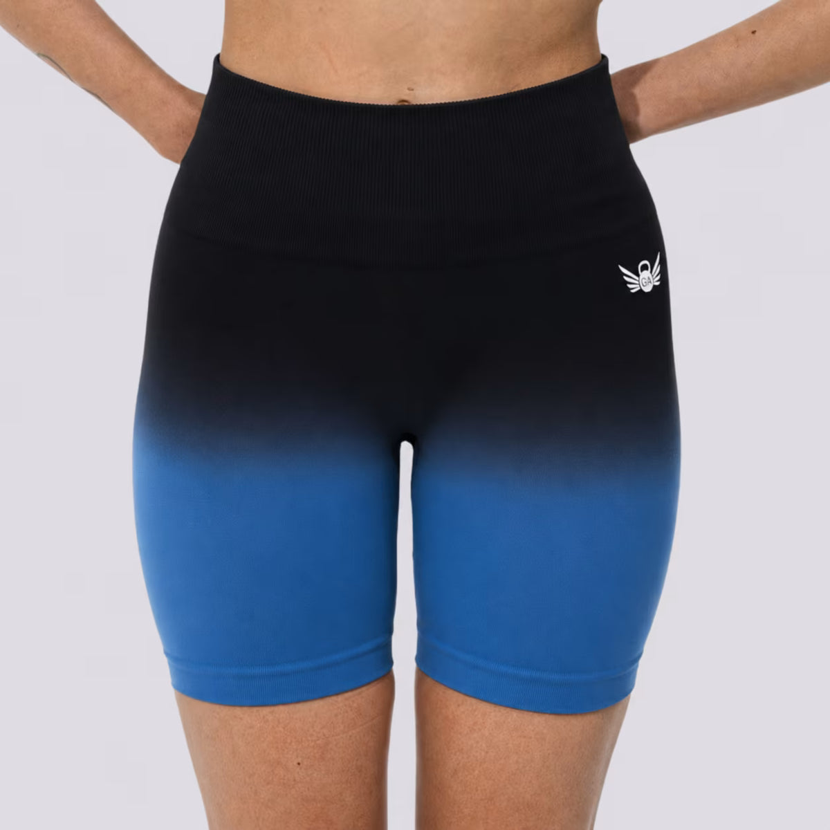 Activewear Set of Ribbed Halter Long Sleeve Crop Top & Ombre Scrunch Shorts