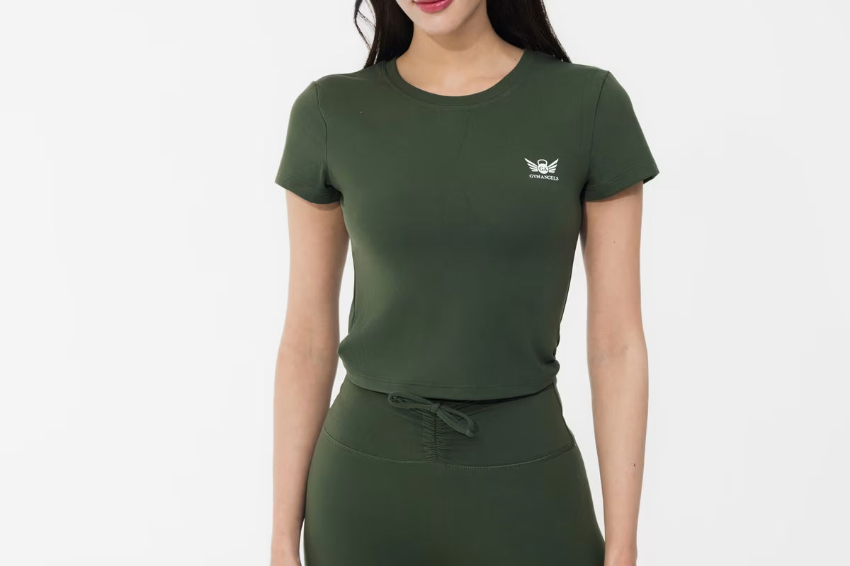 Khaki Green Buttery Soft Gym Crop Top UK Collection
