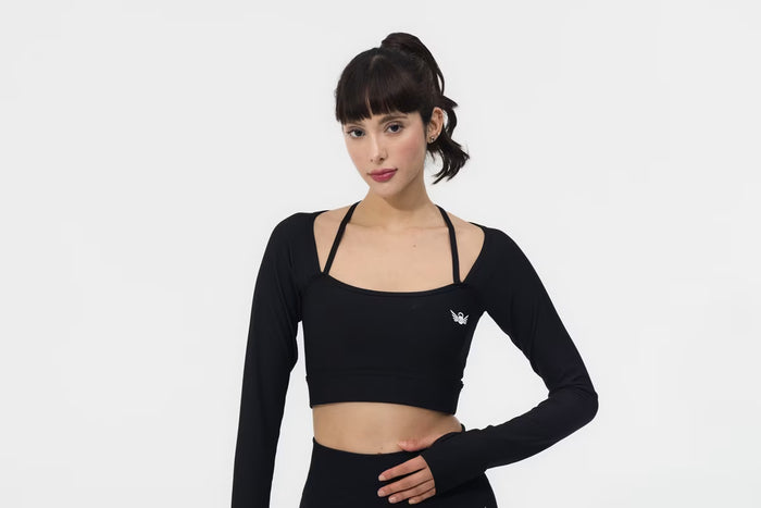 Black Halter Neck Crop top UK with Gym Angels Branding