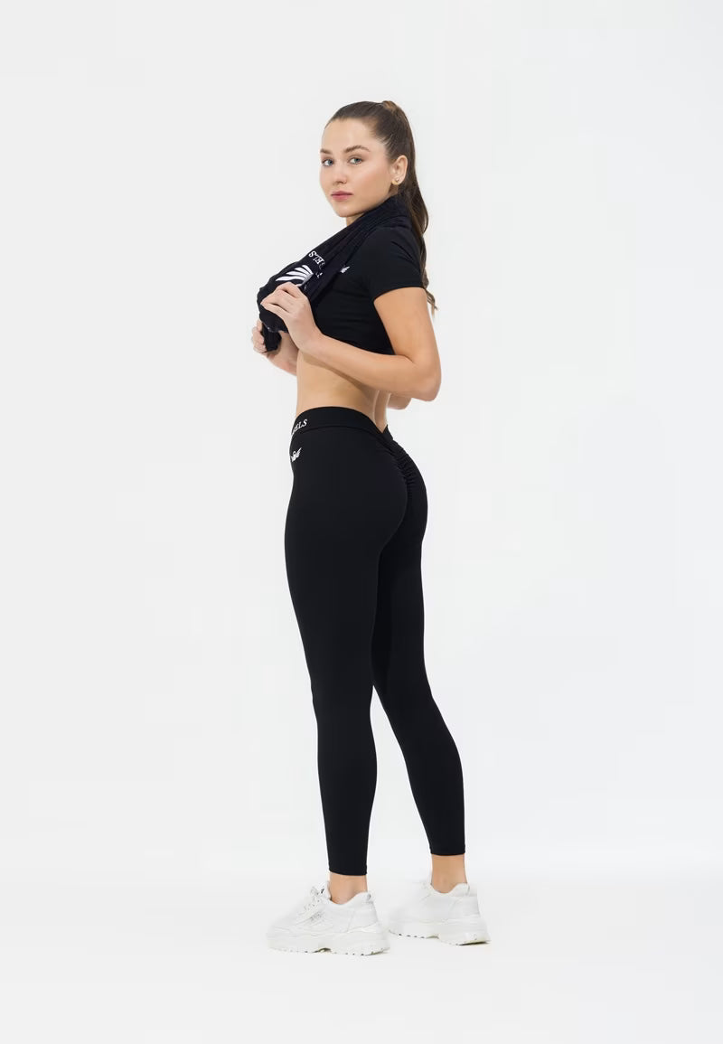 Women’s Scrunch Back Leggings Black– Angel Leggings Gym Wear UK