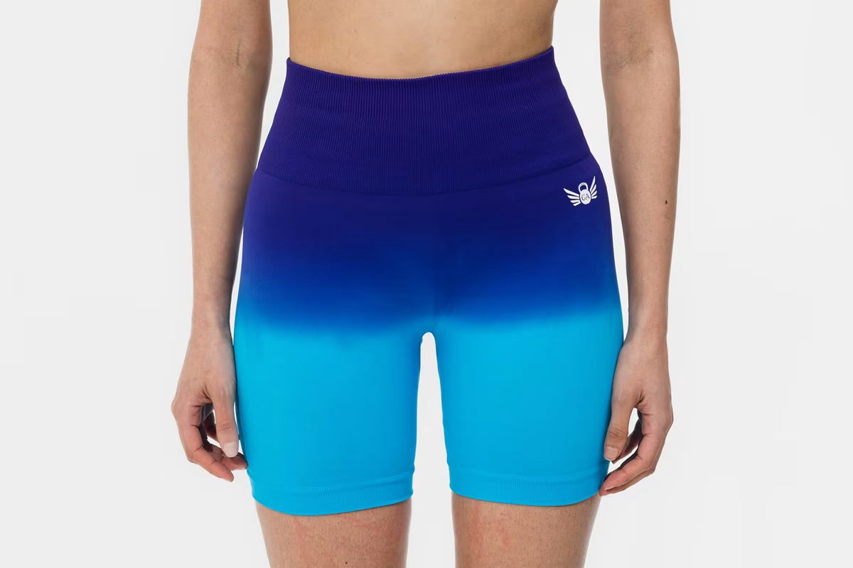 Gym Angels Blue Ombre Scrunch Shorts for women UK