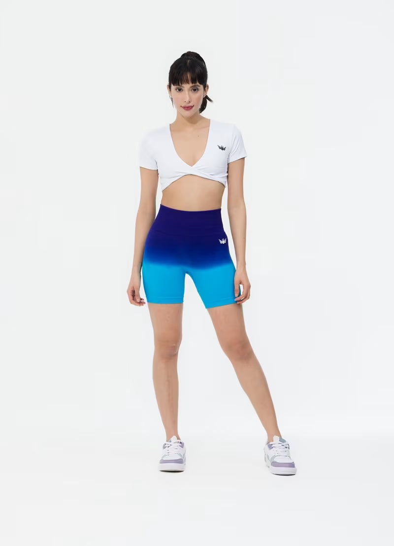 Blue High waist ombre scrunch gym shorts UK