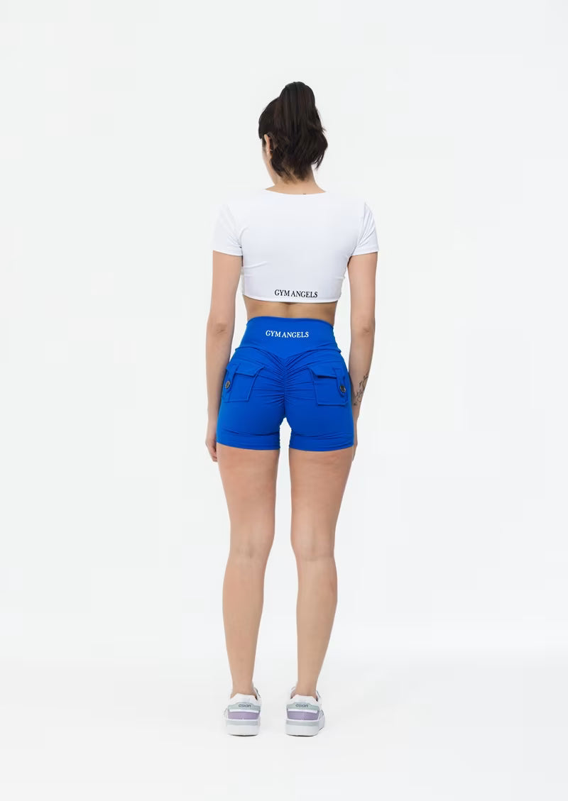 Breathable nylon spandex scrunch shorts Blue