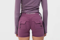 Pink Scrunch gym shorts with button pockets UK