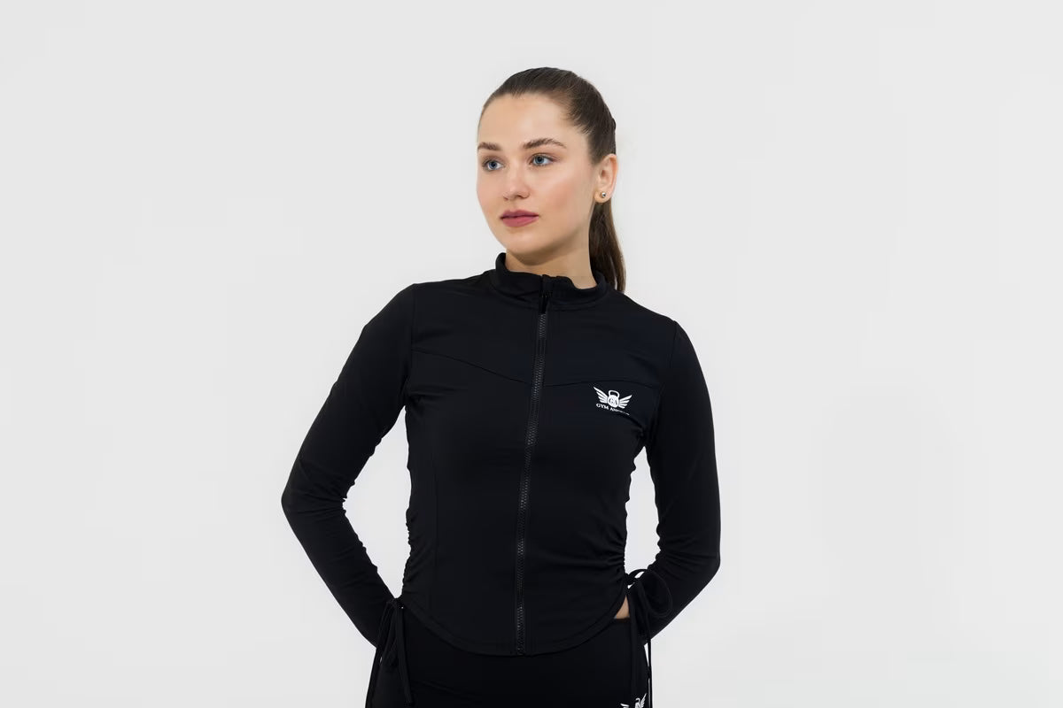 Gym Angels Signature Ribbon Jacket front view Black