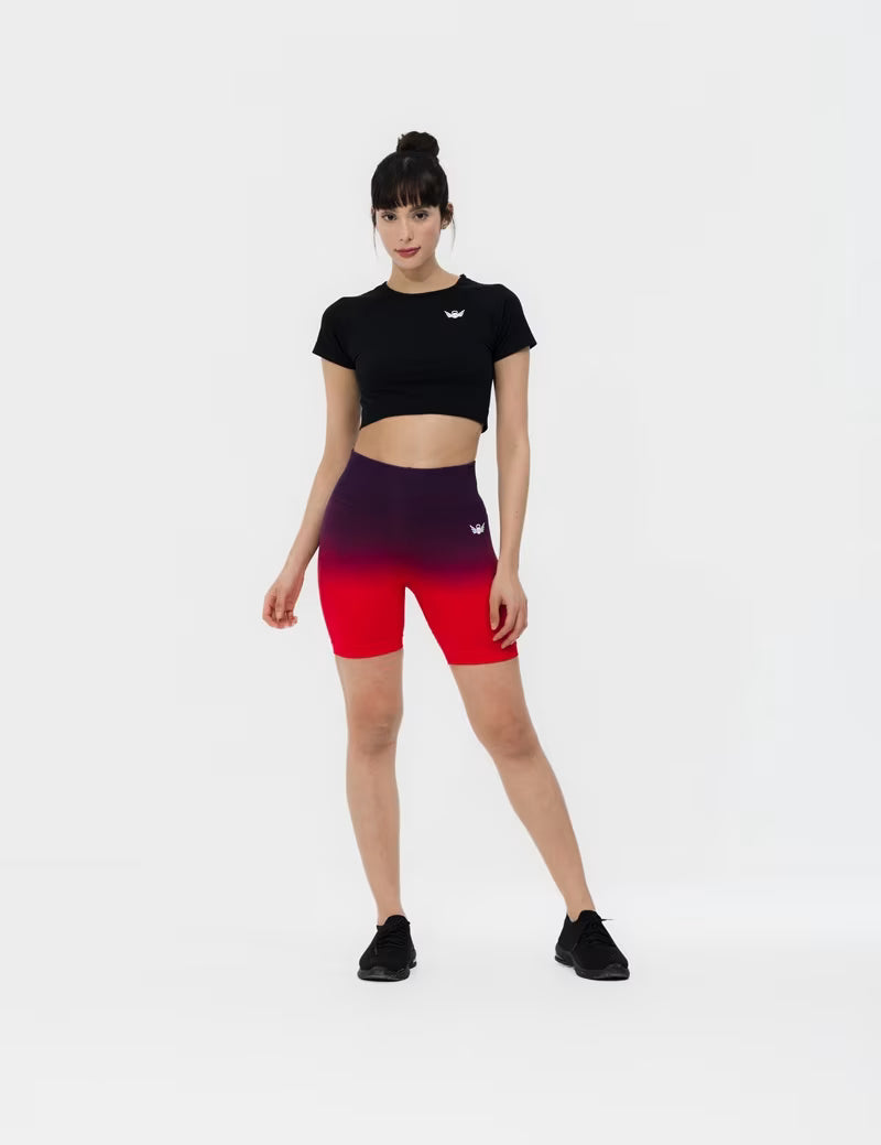 Flattering scrunch detail ombre fitness shorts red