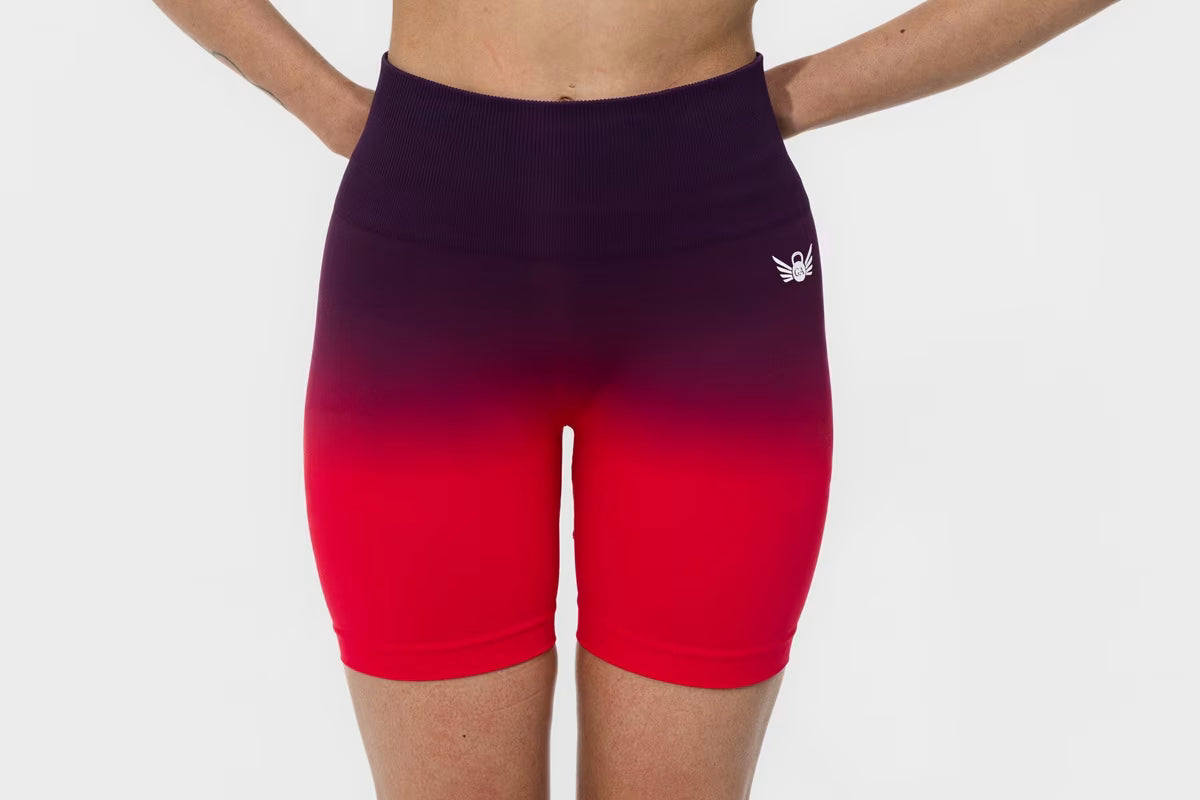 Activewear Set of Ribbed Halter Long Sleeve Crop Top & Ombre Scrunch Shorts