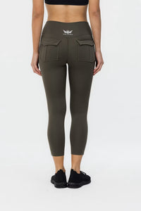 Crop Pocket Leggings Khaki Green – Women’s Stylish Gym Leggings