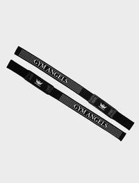 Two black straps with Gym Angels branding