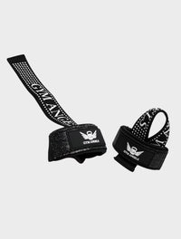 Two black straps with Gym Angels branding