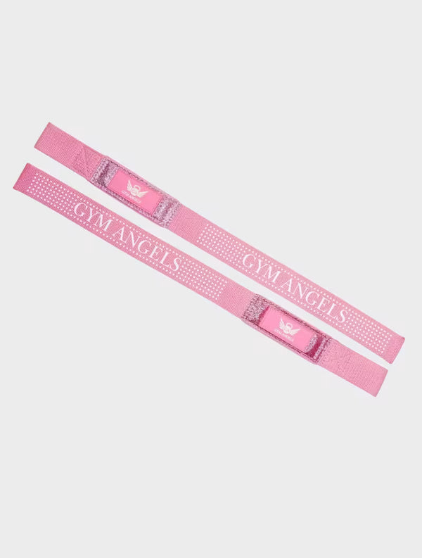 Two pink resistance bands with GYM ANGELS branding