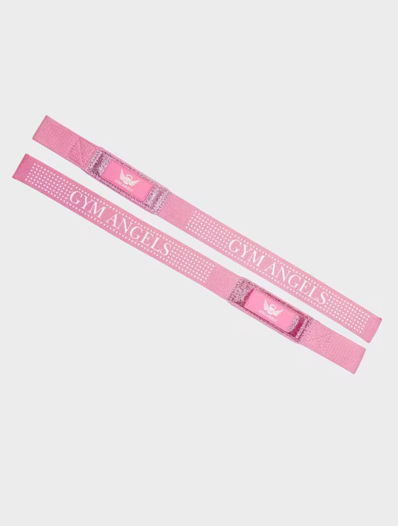 Two pink resistance bands with GYM ANGELS branding