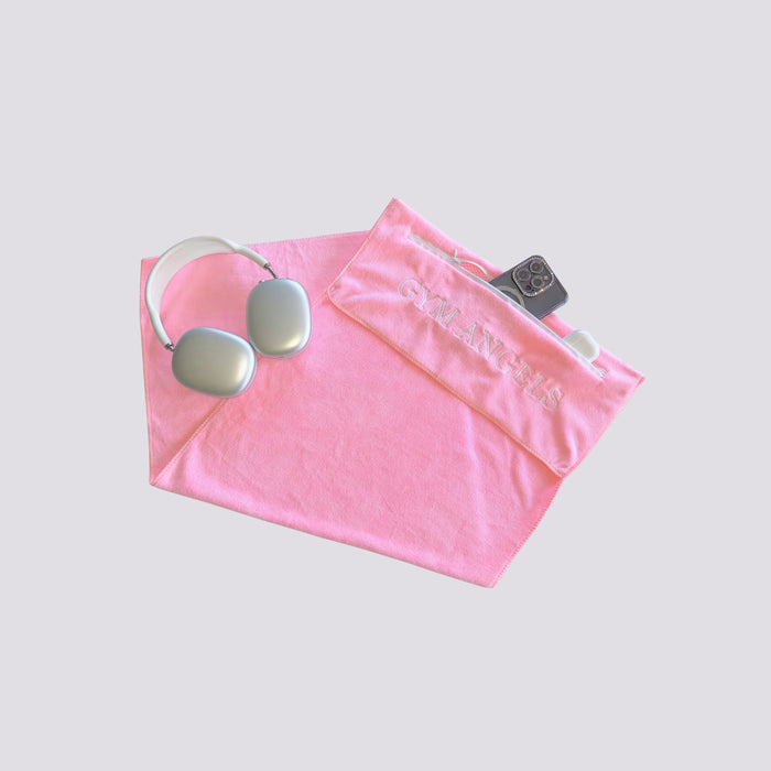 Pink Microfiber Hooded Gym Towel  with Zip Pocket for Workouts