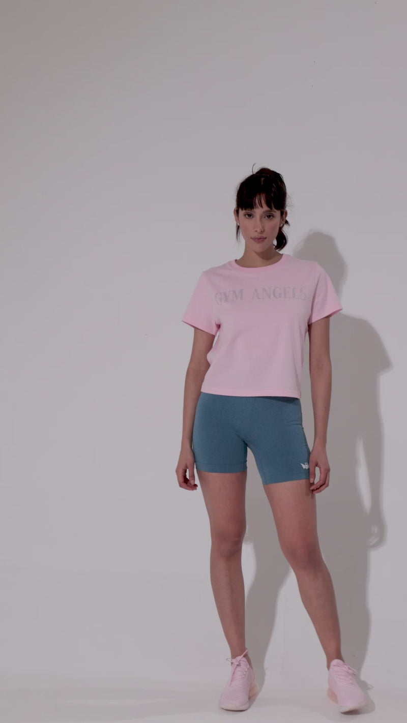Pink Gym Angels Diamante Crop Tee – Women’s Activewear Top